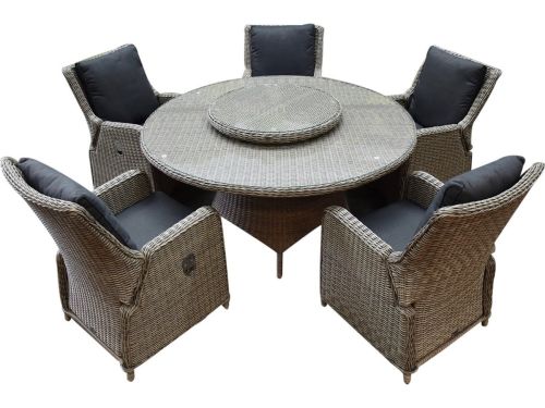 Bilbao Riccione dining tuinset 150 cm rond 7-delig grijs verstelbaar
