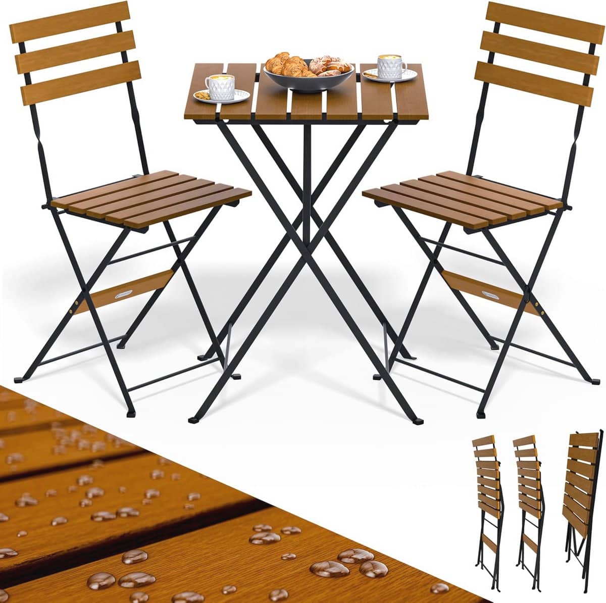 bistroset 3 delig acaciahout inklapbaar metaal weerbestendig tuinmeubilair voor tuin