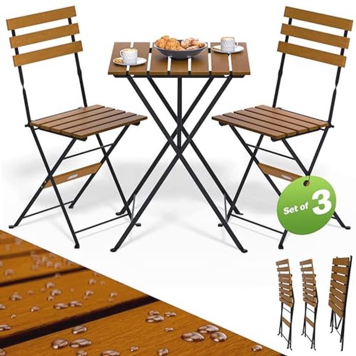 bistroset 3 delig acaciahout inklapbaar metaal weerbestendig tuinmeubilair voor tuin