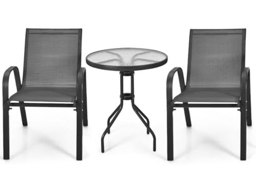 Bistroset 3-delig met ronde glazen tafel en sterke stoelen voor