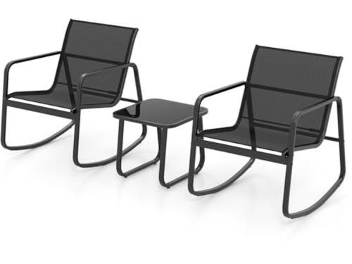 Bistroset 3-delig met schommelstoelen en tafel voor buiten, zwart