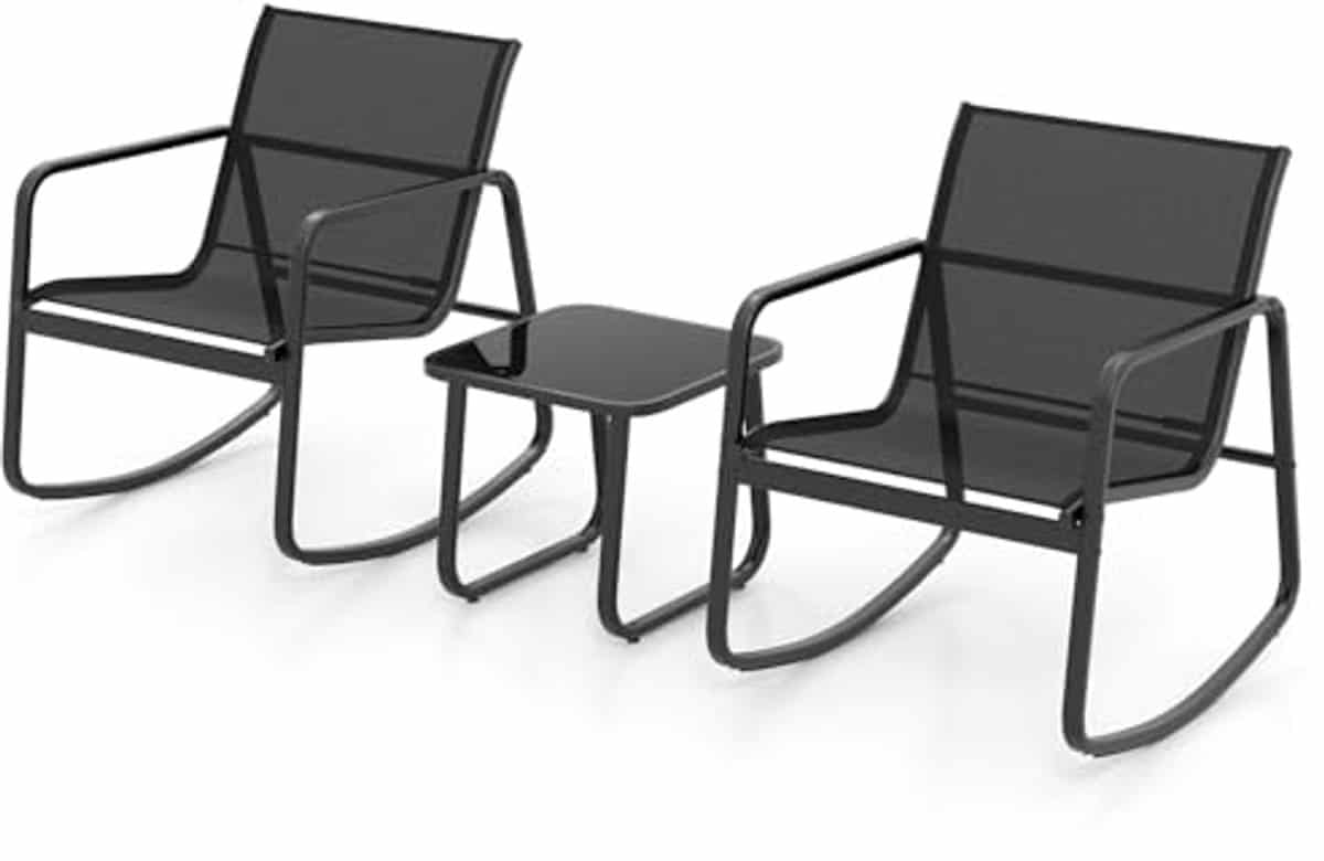 bistroset 3 delig met schommelstoelen en tafel voor buiten, zwart