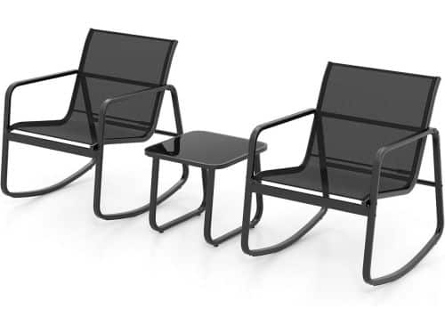 Bistroset 3-delig met schommelstoelen en tafel voor buiten, zwart