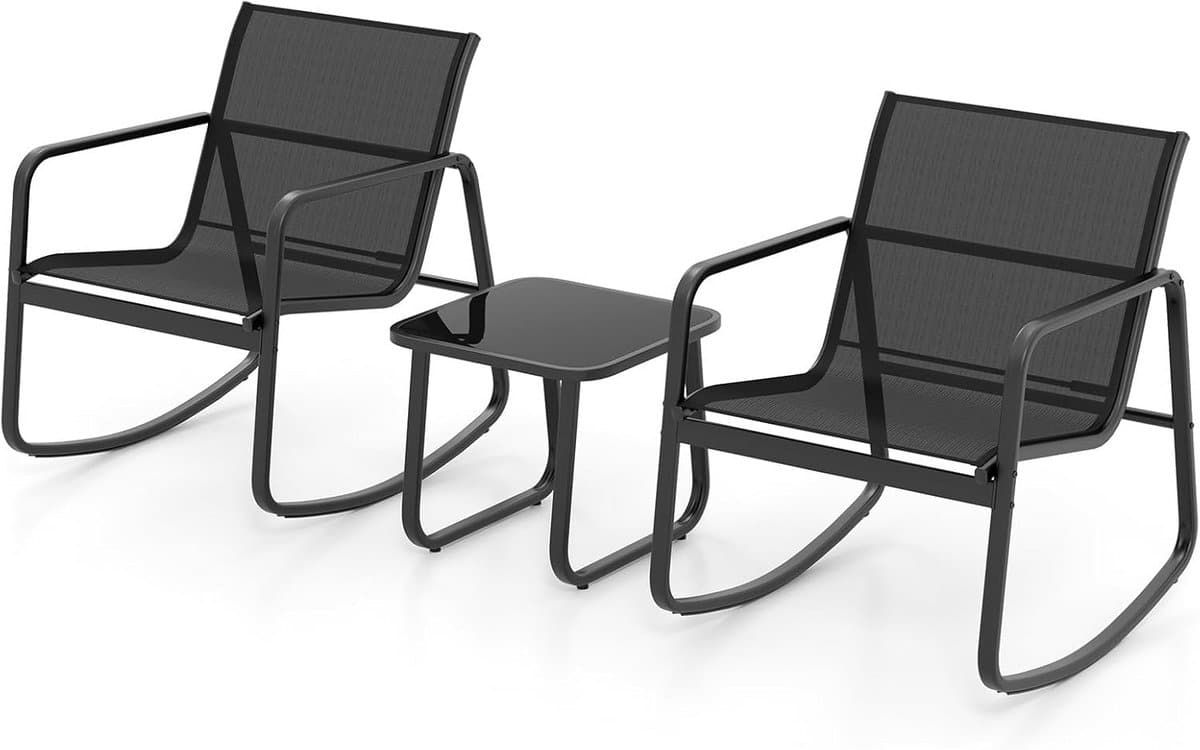 bistroset 3 delig met schommelstoelen en tafel voor buiten, zwart