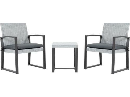 Bistroset 3-delig Poly Rotan met Bijzettafel voor Balkon en Tuin