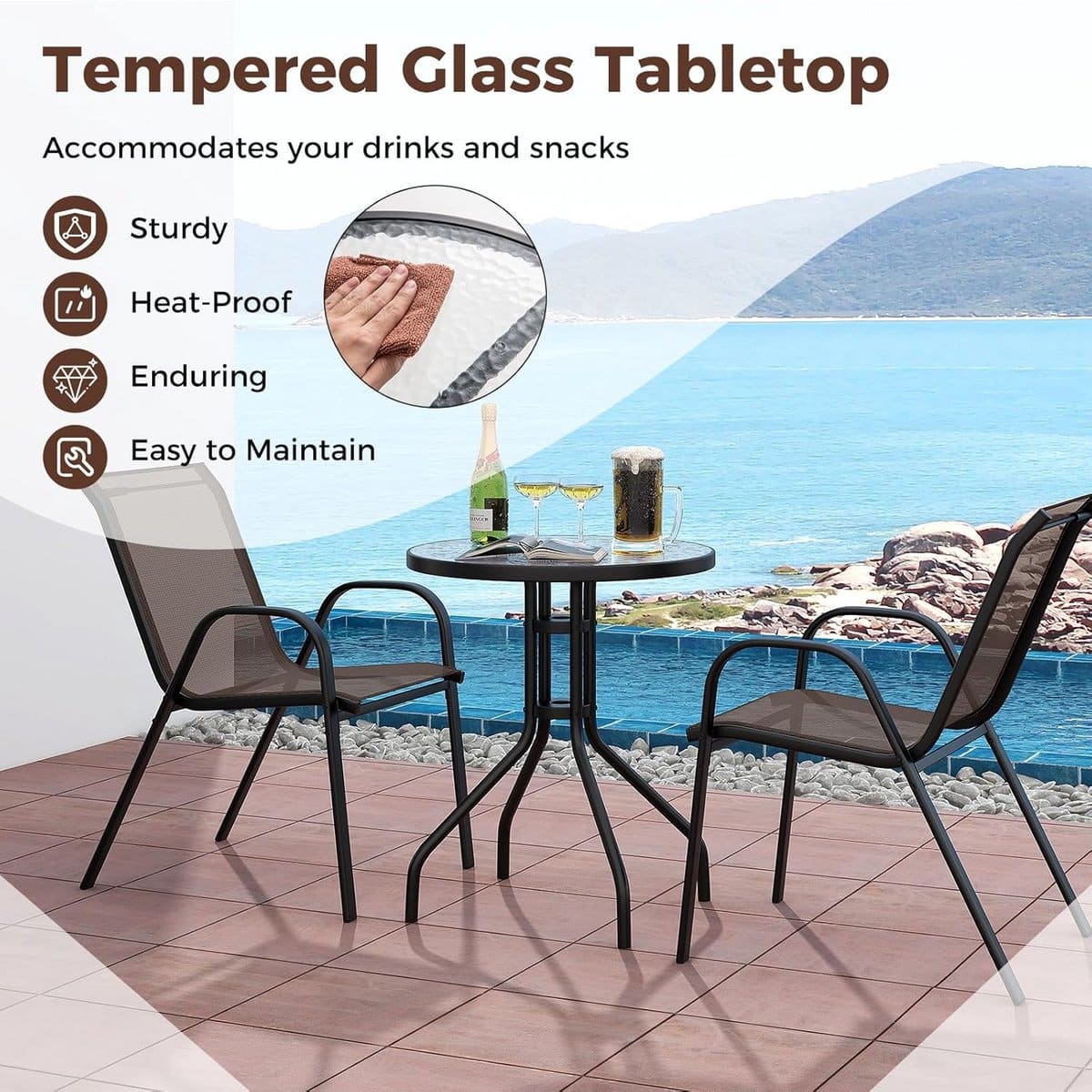 bistroset balkonmeubels 3 delig stapelbaar met kleine tafel en 2 stoelen