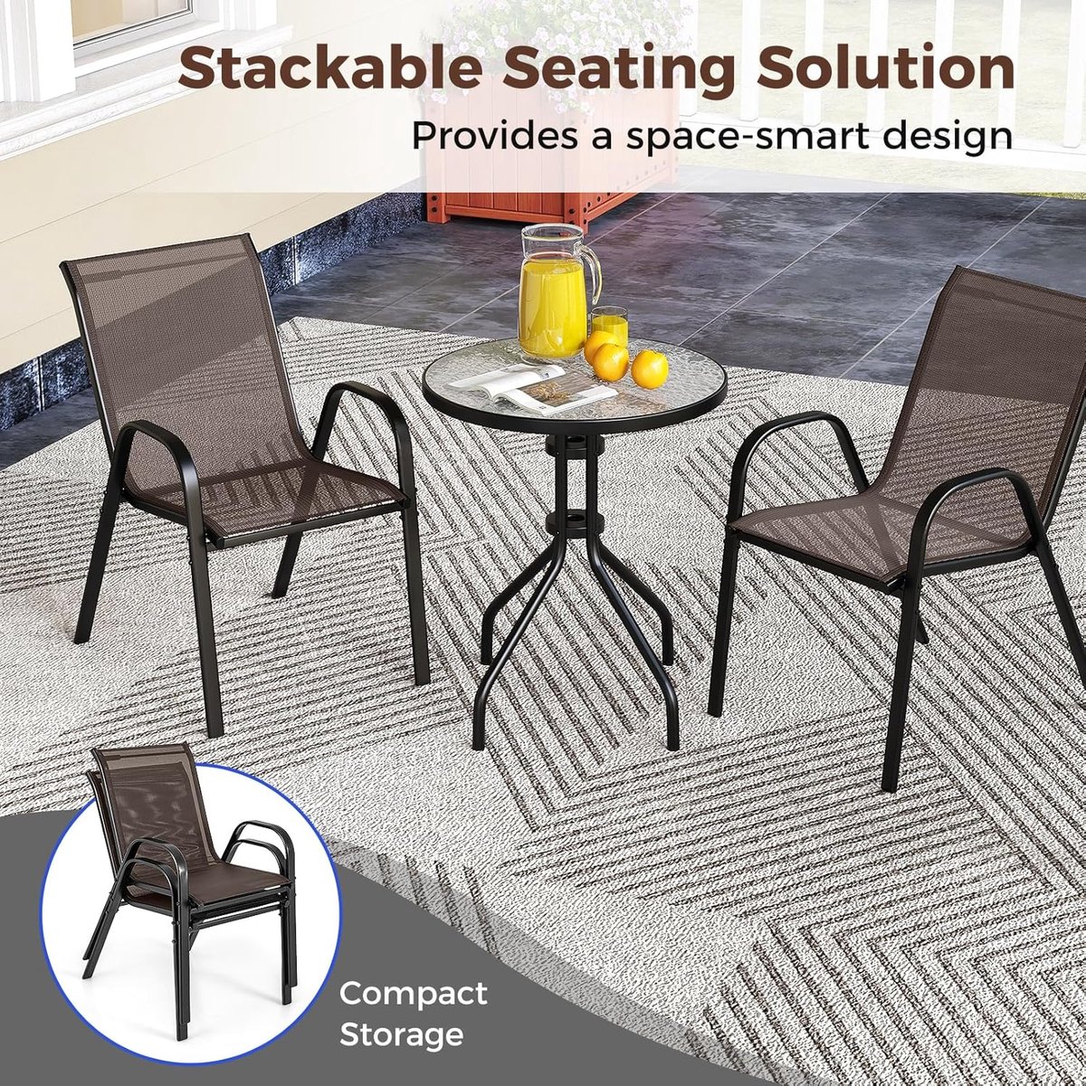 bistroset balkonmeubels 3 delig stapelbaar met kleine tafel en 2 stoelen