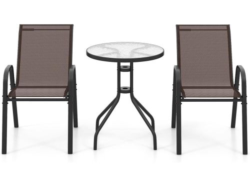 Bistroset Balkonmeubels 3-Delig Stapelbaar met Kleine Tafel en 2 Stoelen
