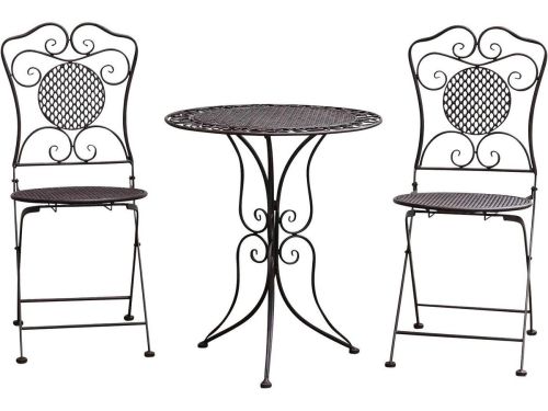 Bistroset Tafel met 2 Opvouwbare Stoelen in Antiek Brons Metaal