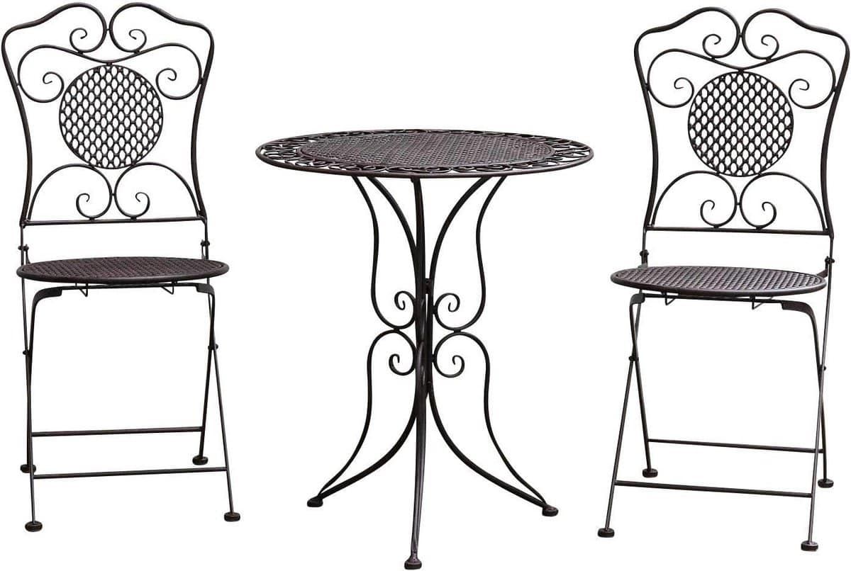 bistroset tafel met 2 opvouwbare stoelen in antiek brons metaal