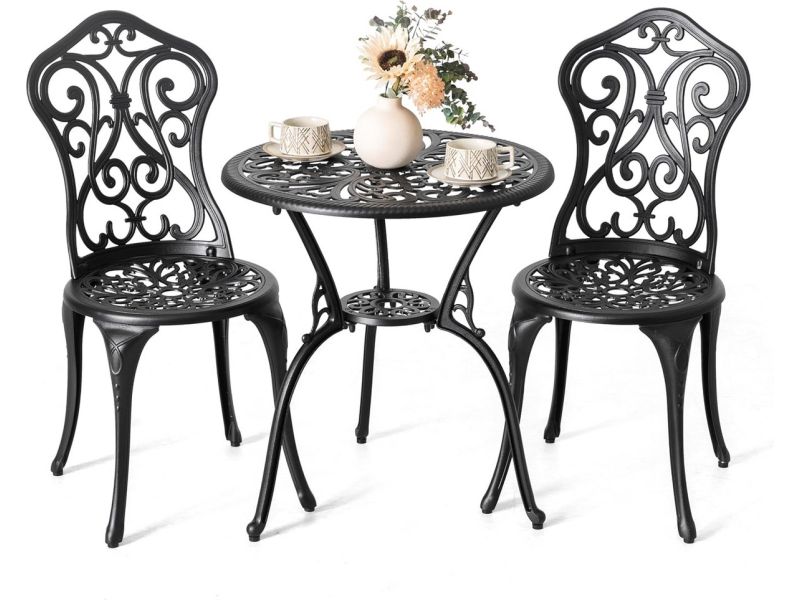 Bistroset Tuinmeubelen 3-delig - Gegoten Aluminium Terrastafel met 2 Stoelen