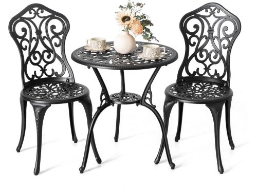 Bistroset Tuinmeubelen 3-delig - Gegoten Aluminium Terrastafel met 2 Stoelen