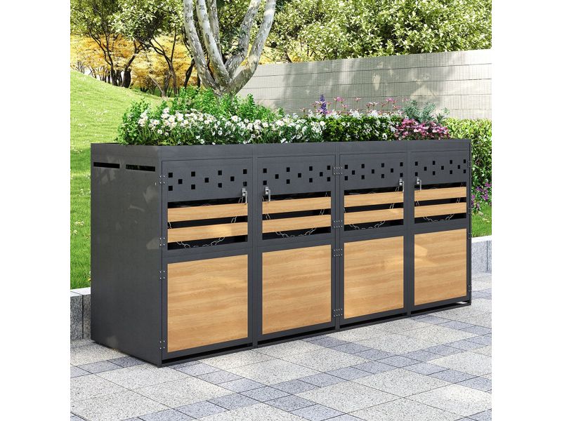 BLACKCOLORS Afvalbakkenbox met 4 plaatsen en groendak voor 4 ton