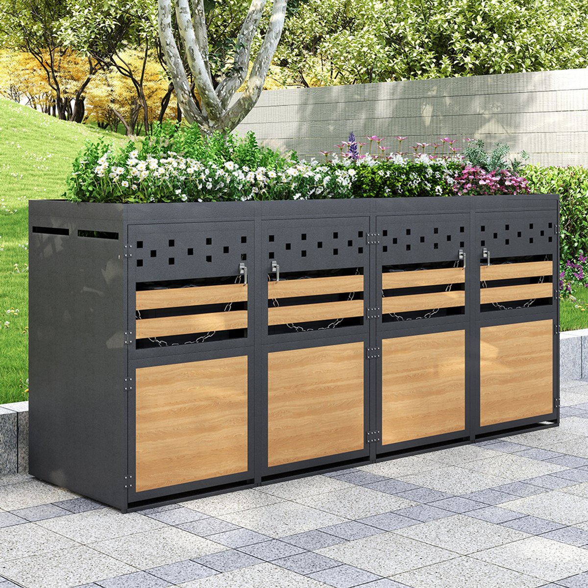 blackcolors afvalbakkenbox met 4 plaatsen en groendak voor 4 ton