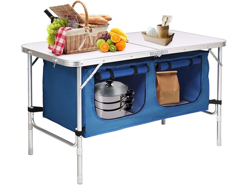 Blauwe klaptafel 53-70cm - Hoogte verstelbaar - Met grote opbergruimte