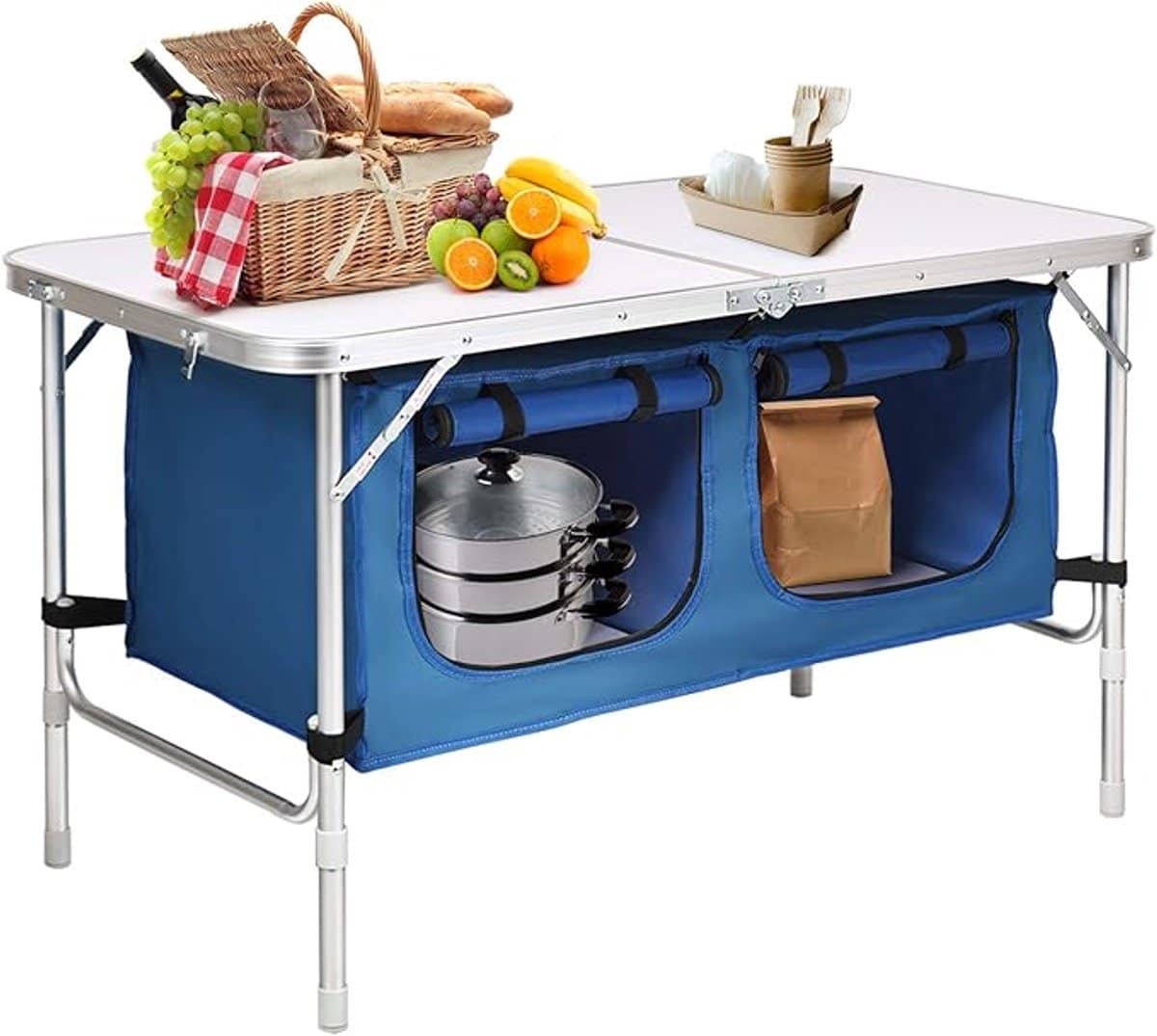 blauwe klaptafel 53 70cm hoogte verstelbaar met grote opbergruimte