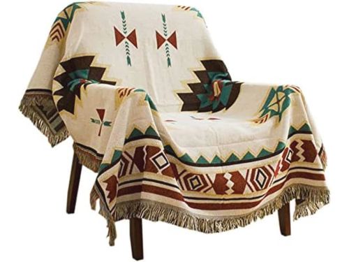 Boheemse Geometrische Gooi Deken | Etnisch Tapijt met Kwast