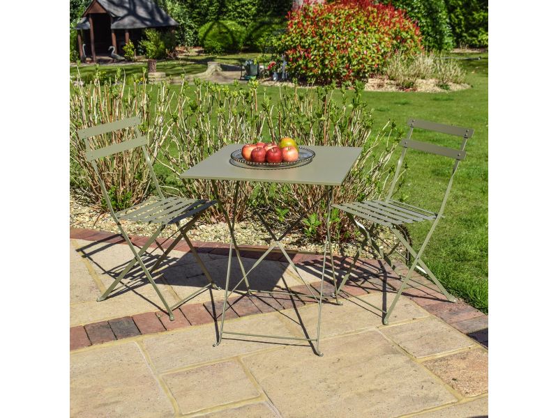 BPS Deluxe Tuin Bistroset - Olijfgroen - Vierkante tafel