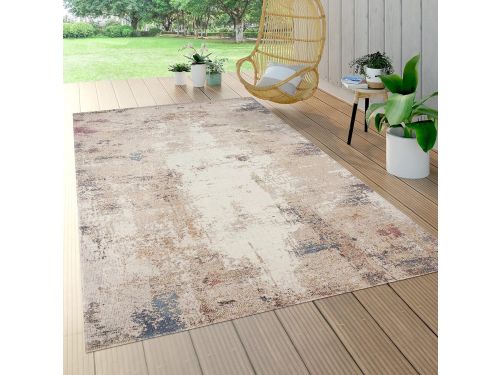 Buitenkleed Balkon Terras Abstract Beige Blauw Patroon 140x200cm