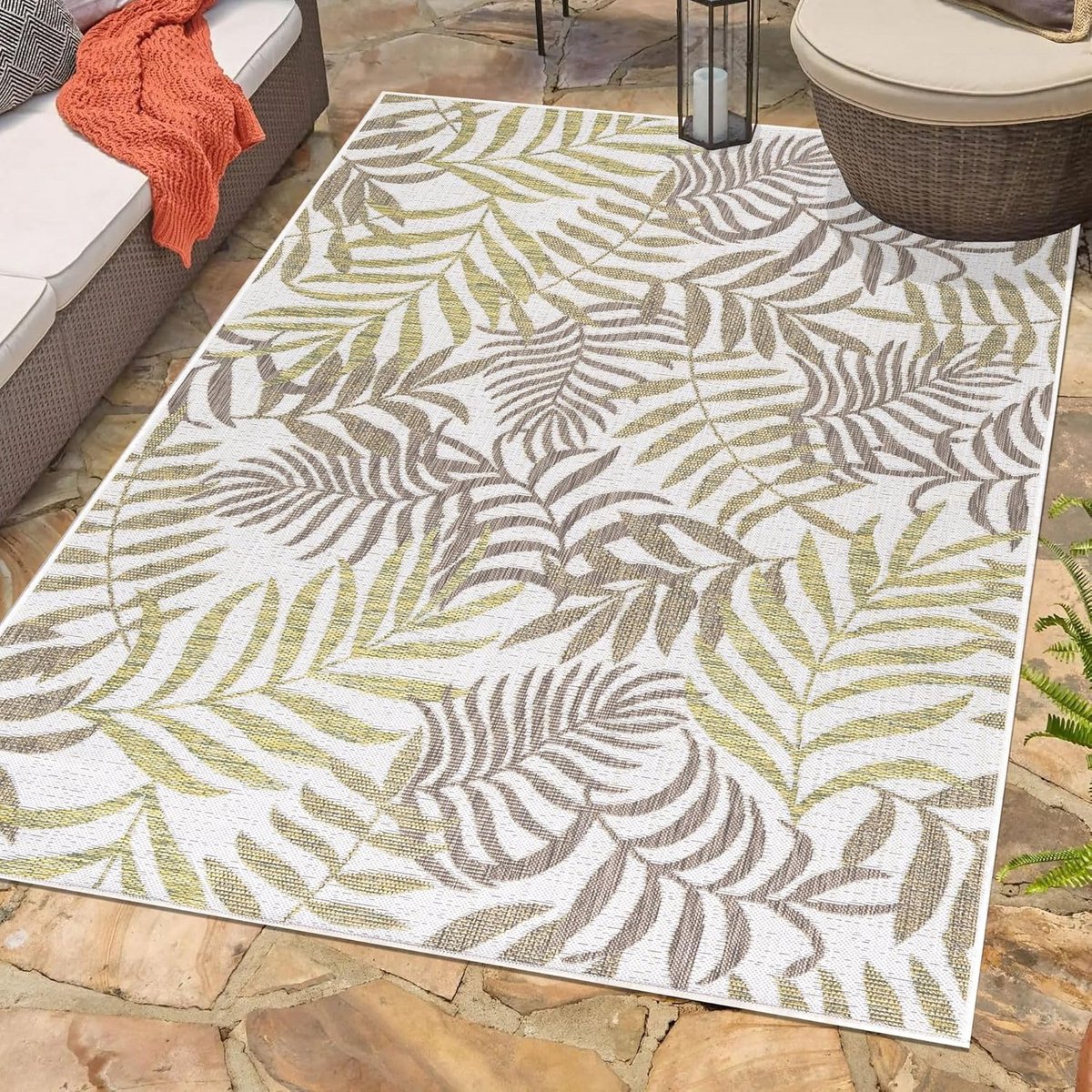 buitenkleed beige palmboom patroon rechthoekig 140×200 cm voor terras