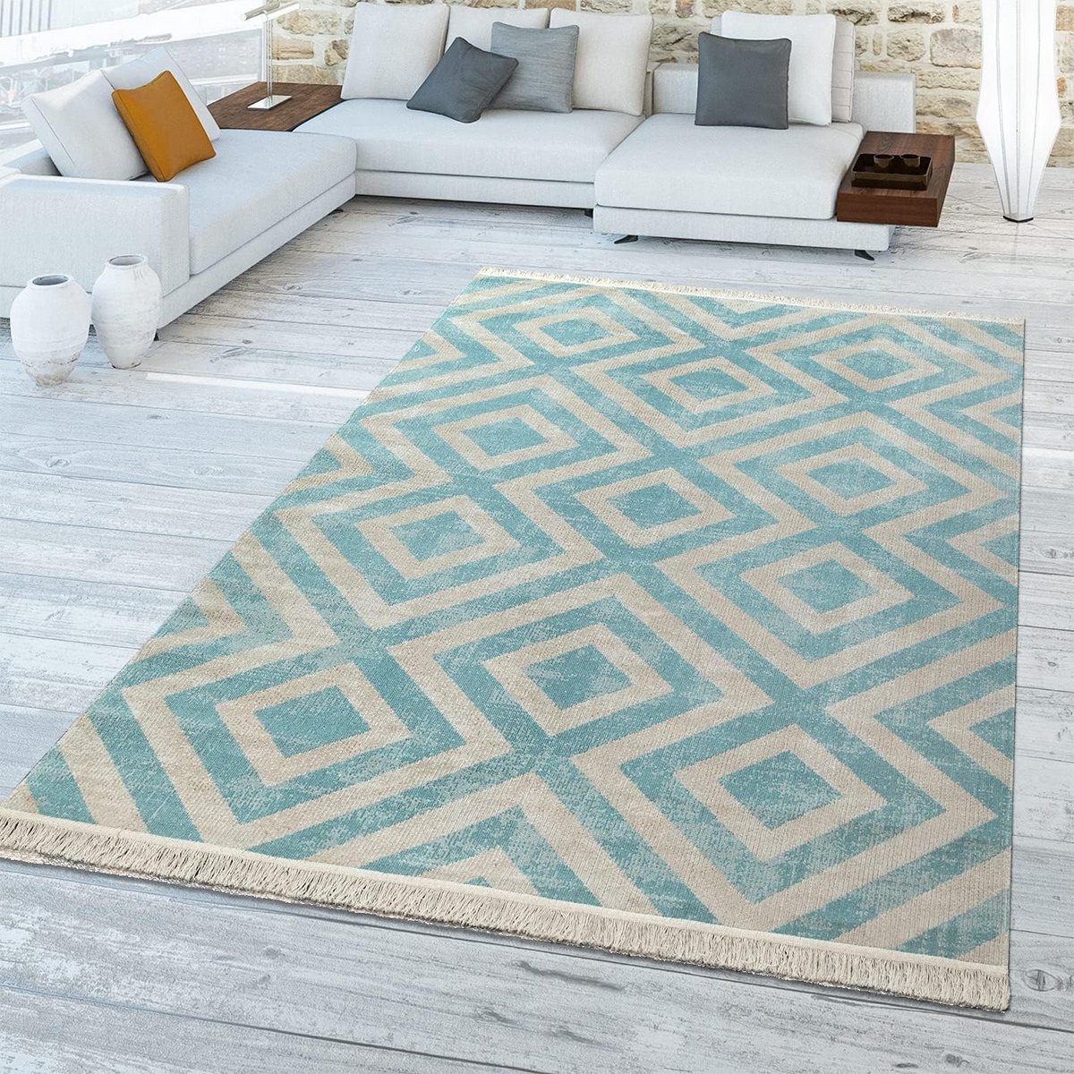 buitenkleed blauw wit geruit scandinavisch design 160×220 cm