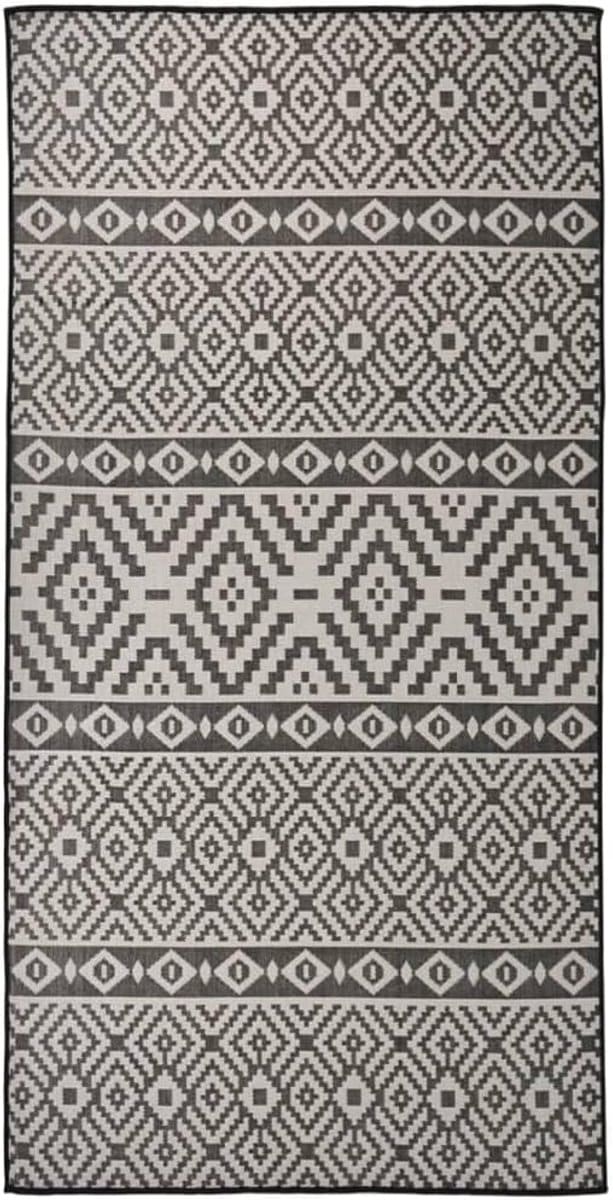 buitenkleed met patroon plat geweven 100×200 cm zwart