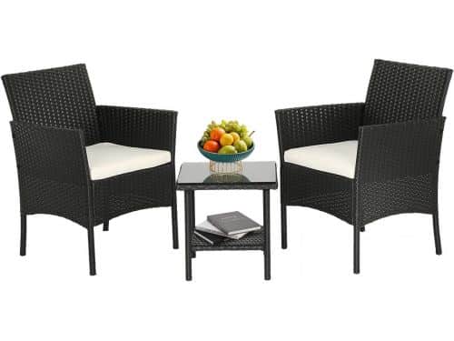 Buitenmeubelset 3-delige Bistroset Rotan Tuinstoelen met Koffietafel