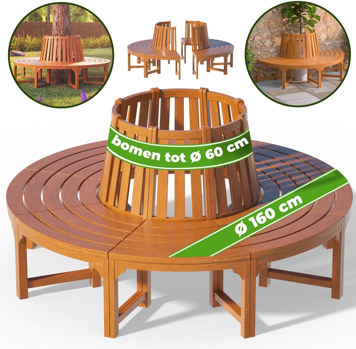 casaria boombank 360° fsc® gecertificeerd eucalyptushout bruin