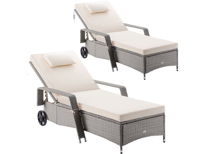 Casaria Ligbed - Set van 2 Kunststof 193x90x43cm - Crème