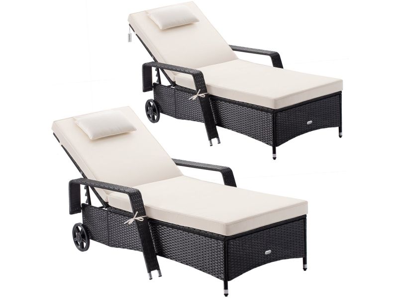 Casaria Ligbed - Set van 2 Kunststof 193x90x43cm - Zwart/Crème
