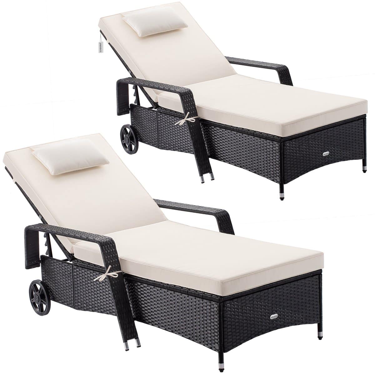 casaria ligbed set van 2 kunststof 193x90x43cm zwart/crème