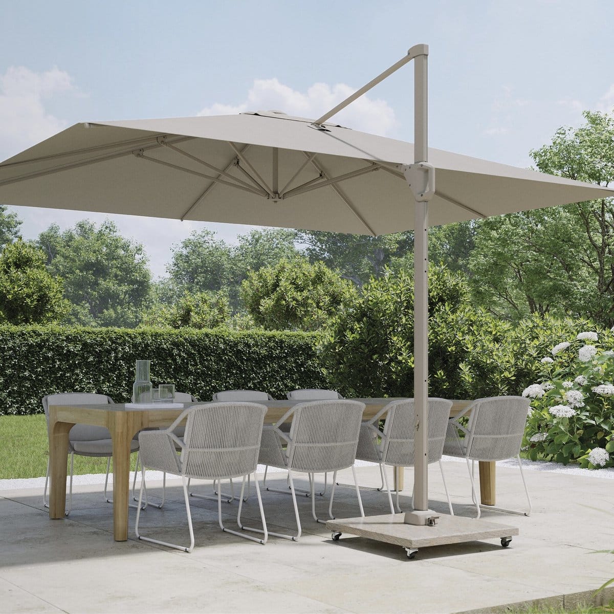 challenger t1 premium parasol 400×300 cm sandstone champagne met zandkleur