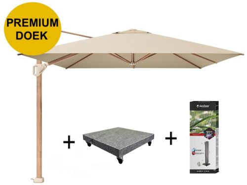 Challenger T1 premium parasol 400x300 cm teak champagne met 120