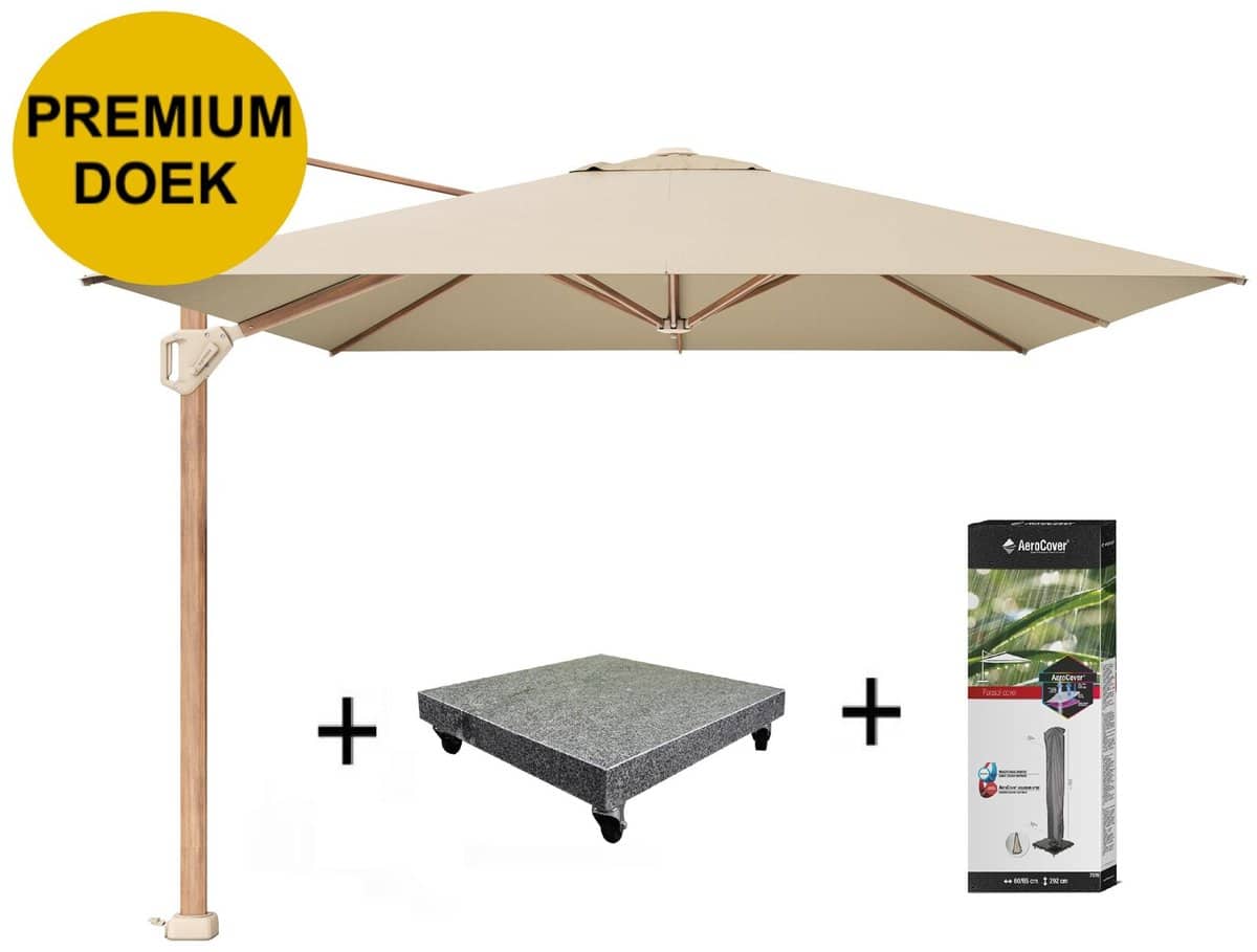 challenger t1 premium parasol 400×300 cm teak champagne met 120