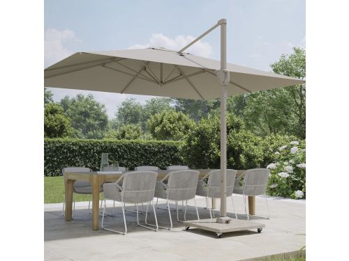 Challenger T1 premium parasol 400x300 cm teak champagne met zandkleur