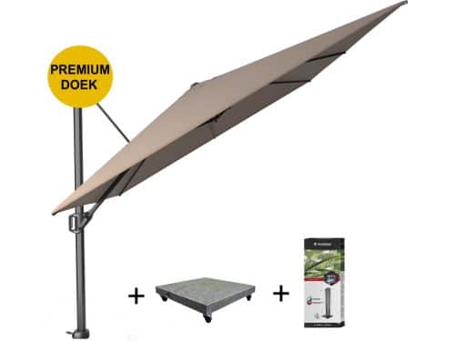 Challenger T1 premium zweefparasol 400x300 cm havanna met 120KG voet