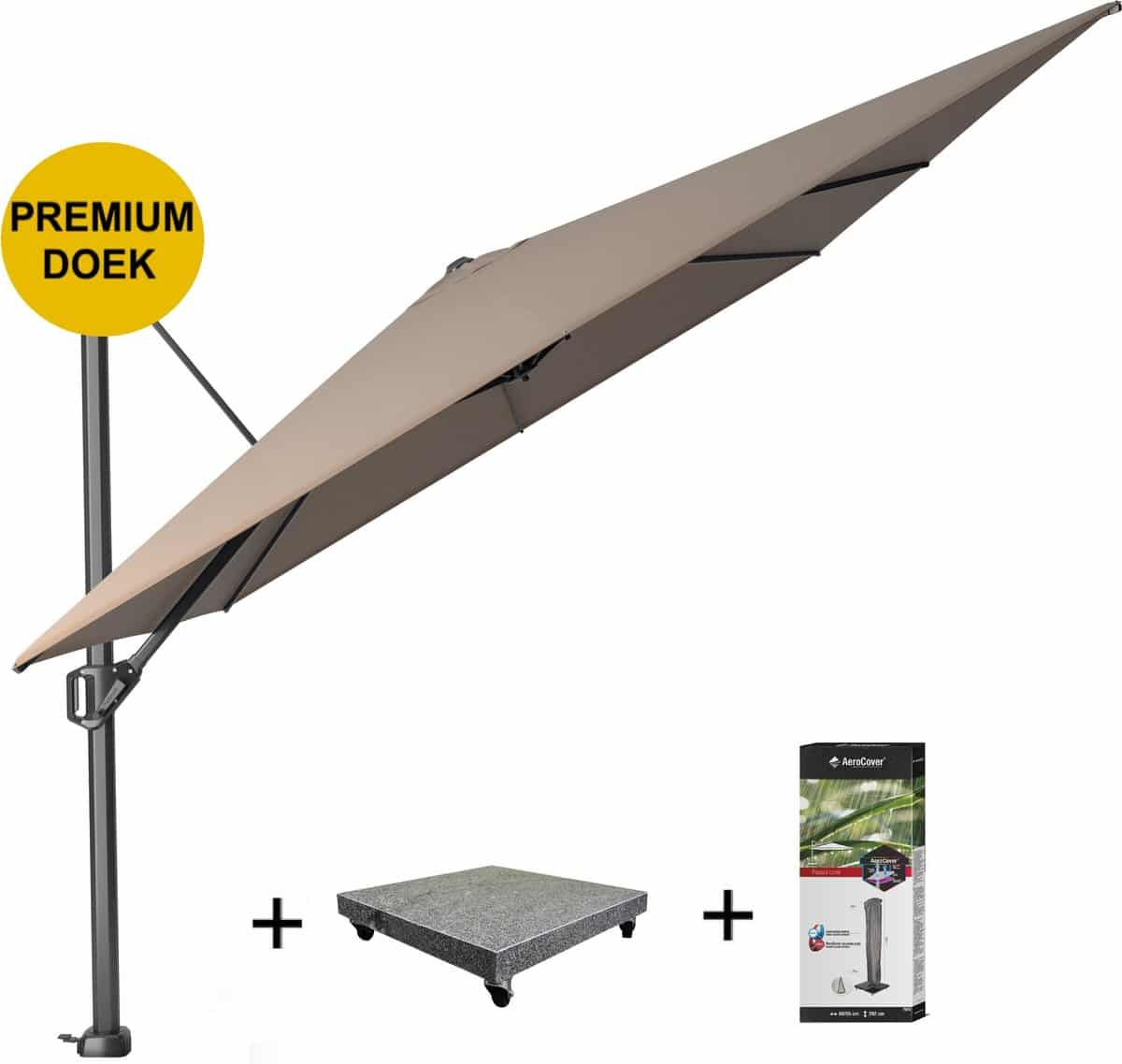 challenger t1 premium zweefparasol 400×300 cm havanna met 120kg voet