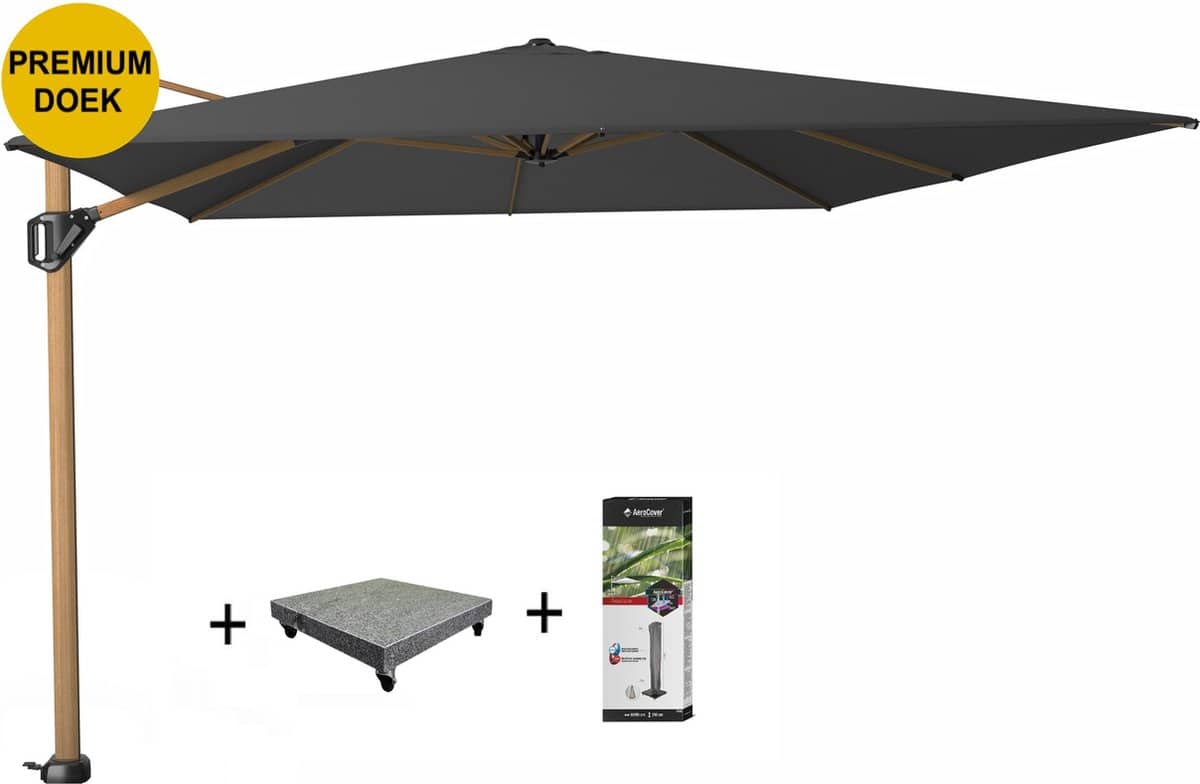 challenger t1 premium zweefparasol 400×300 cm teak mast faded black