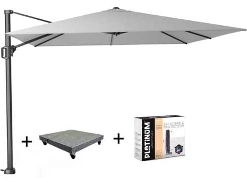 Challenger T1 zweefparasol 300x300 cm lichtgrijs met 90KG voet en