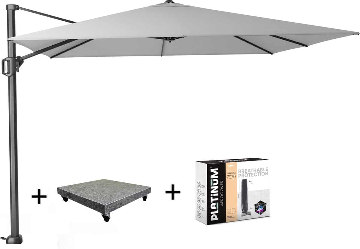 challenger t1 zweefparasol 300×300 cm lichtgrijs met 90kg voet en