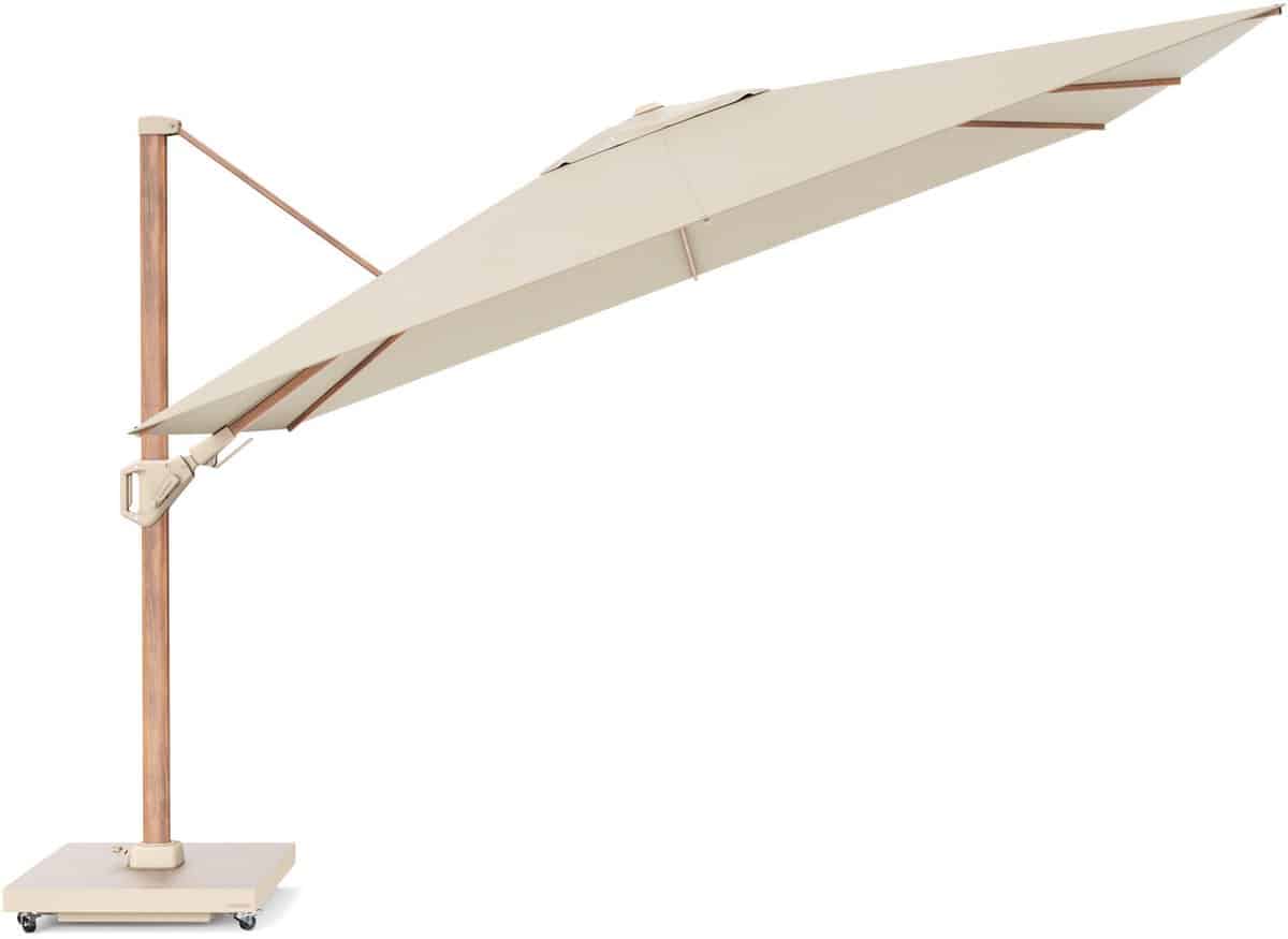 challenger t2 premium parasol 260×350 cm teak champagne met zandkleur