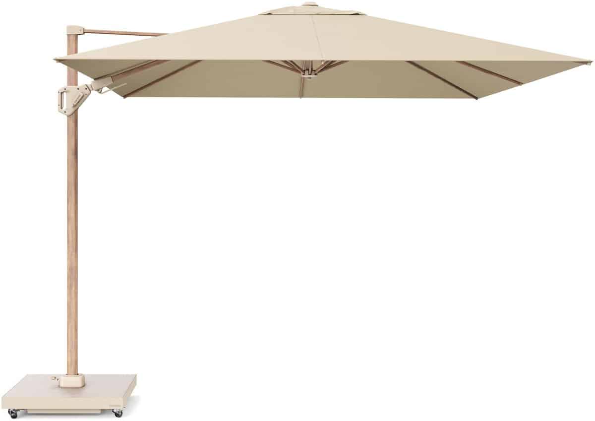 challenger t2 premium parasol 300×300 cm teak champagne met zandkleur