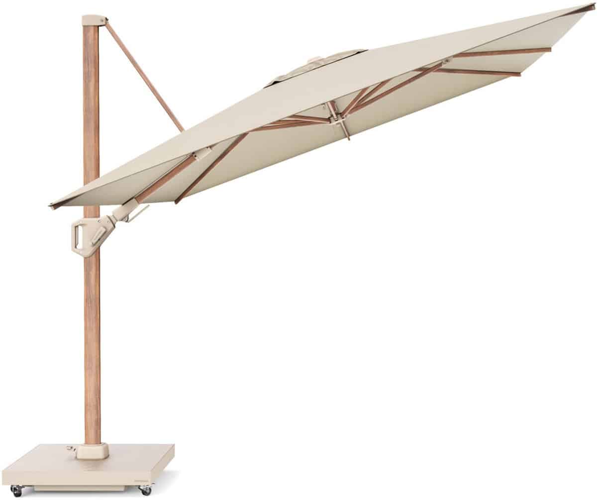 challenger t2 premium parasol 350×260 cm teak champagne met zandkleur