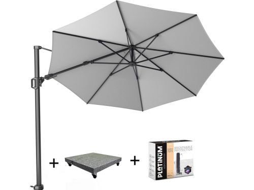 Challenger T2 zweefparasol 350 cm rond lichtgrijs met 90KG voet