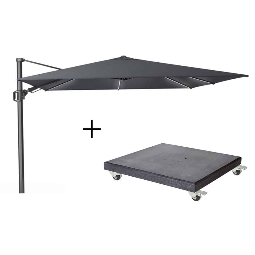 challenger t² glow zweefparasol | 300x300cm met modena parasolvoet 90kg | antraciet