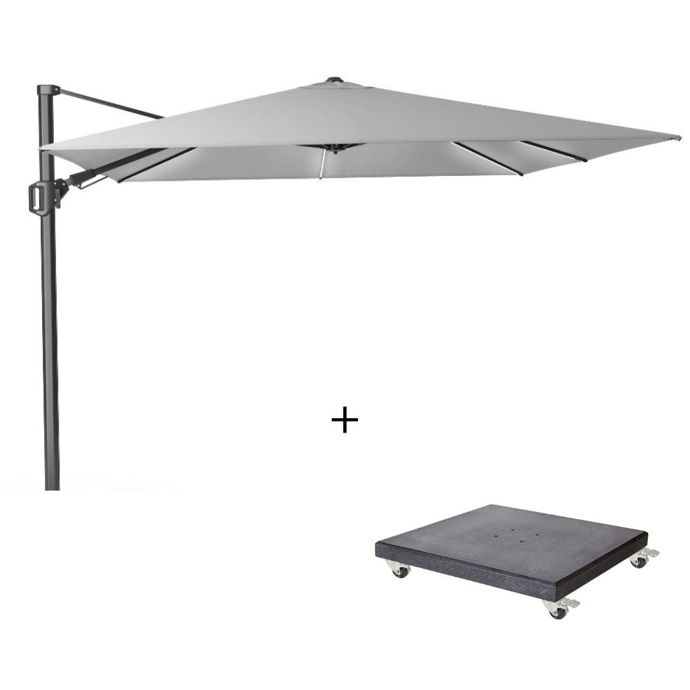 challenger t² glow zweefparasol | 300x300cm met modena parasolvoet 90kg | light grey