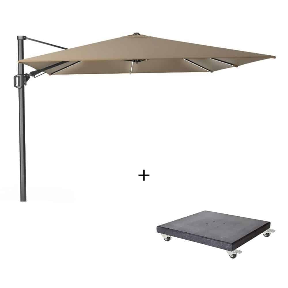 challenger t² glow zweefparasol | 300x300cm met modena parasolvoet 90kg | taupe