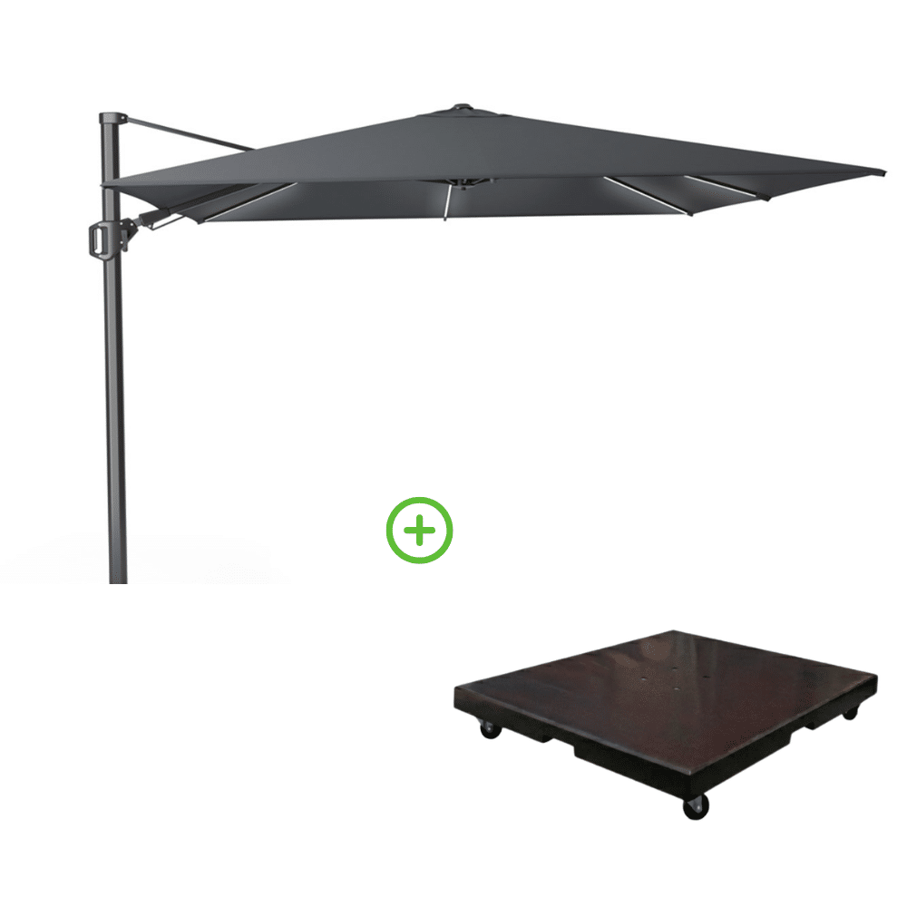 challenger t² glow zweefparasol | 300x300cm met monza parasolvoet 90kg | antraciet
