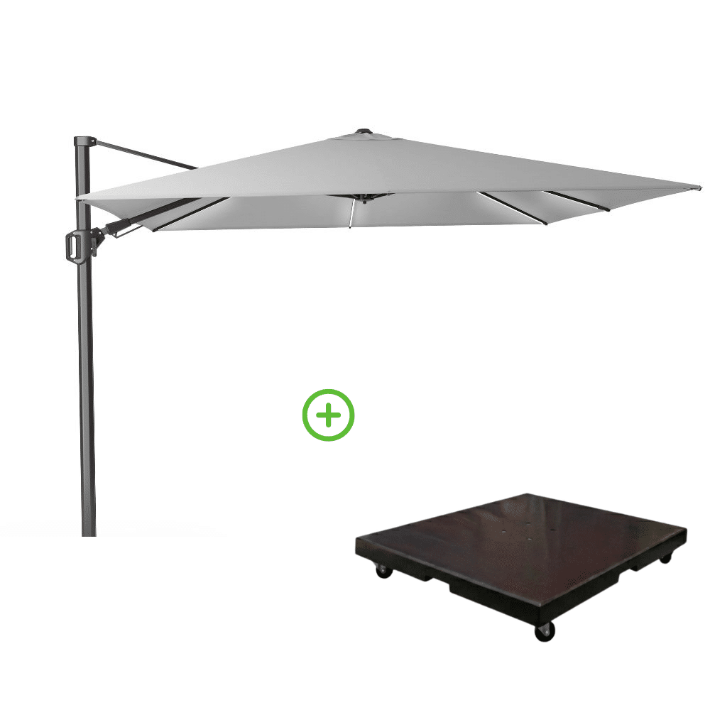 challenger t² glow zweefparasol | 300x300cm met monza parasolvoet 90kg | light grey