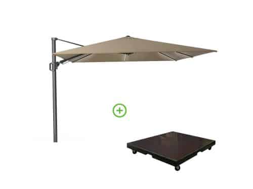 Challenger T² Glow zweefparasol | 300x300cm met Monza parasolvoet 90kg | taupe